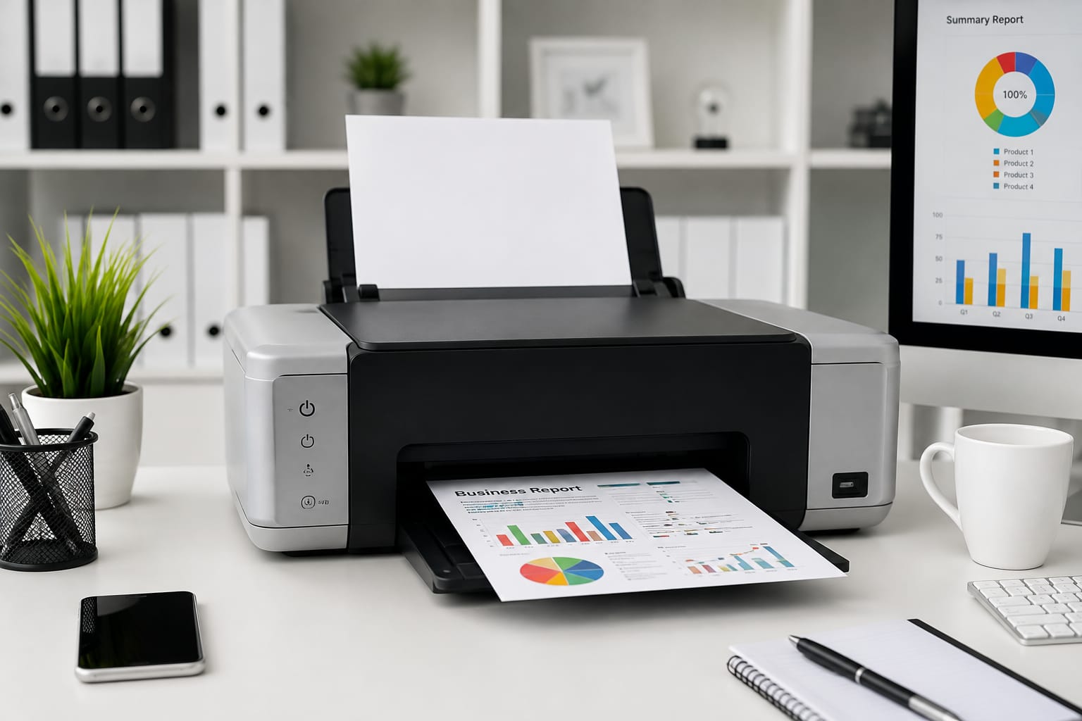 Home 4 High-quality inkjet printer for home, office, and business printing with color and black-and-white document support.