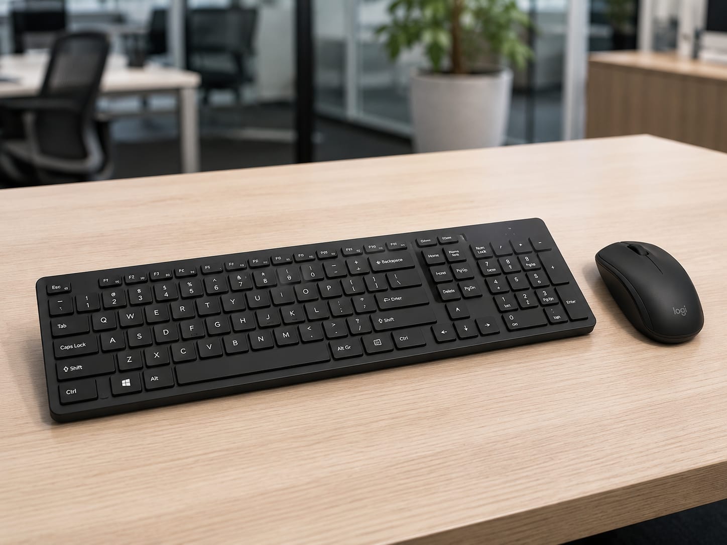 Home 6 Professional wireless keyboard and mouse setup on a modern office desk